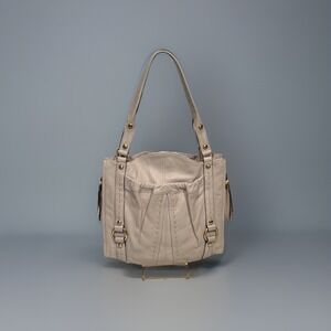 B. Makowsky-Ivory Genuine Leather Large Dbl Handle Handbag/Purse w/Gold  Accent